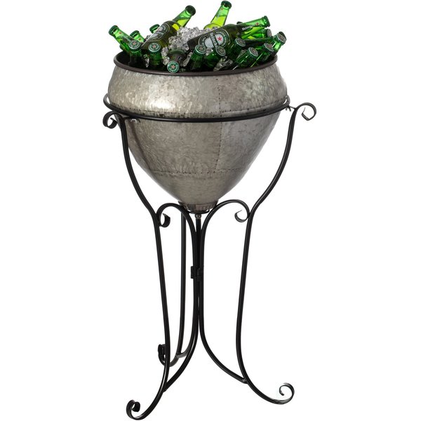 Vintiquewise Silver Galvanized Metal Beverage Cooler Tub with Liner and Stand, Large QI004438.L